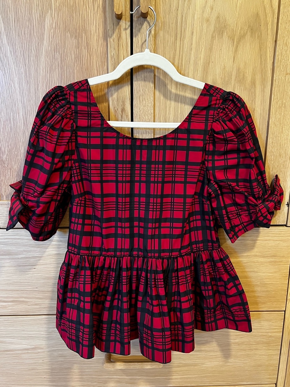 Loveshackfancy Keily Bows Puff Sleeve Top Moody Ruby Plaid Size Xs Holiday